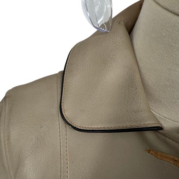 Vintage 1970s Dynahyde Faux Leather Jacket Cropped Boxy Contrast Trim Women's 10 - Picture 15 of 16